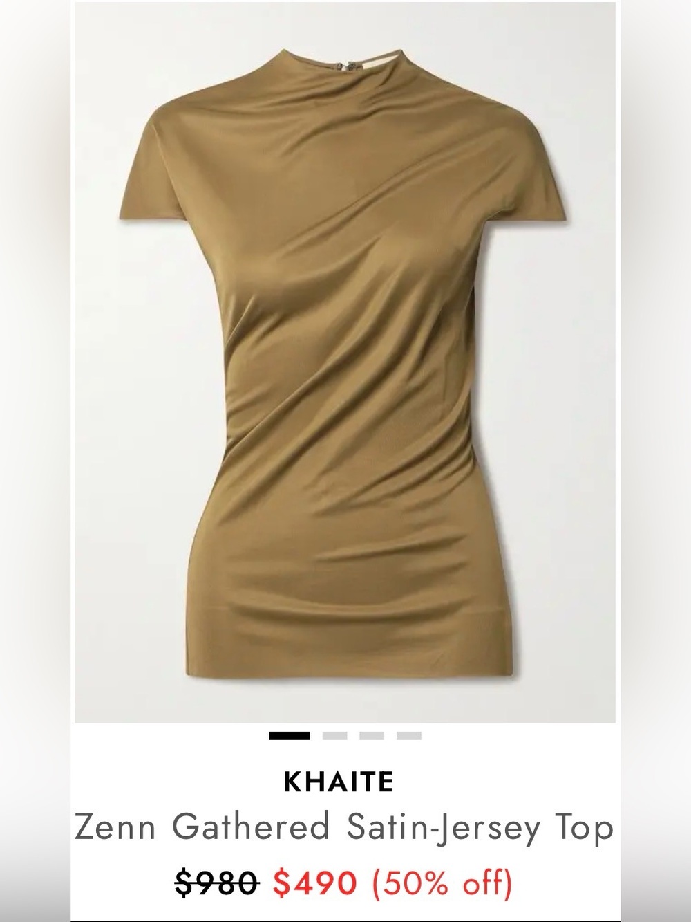 KHAITE Zenn Gathered Satin-Jersey Top in Camel Size S $980